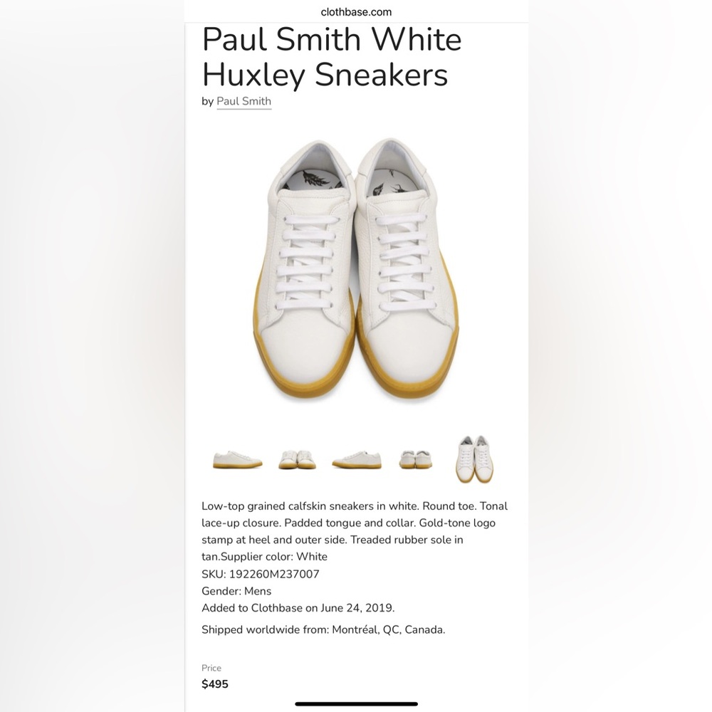 Paul Smith Men’s White Huxley Sneakers- Leather with Gum Sole.
